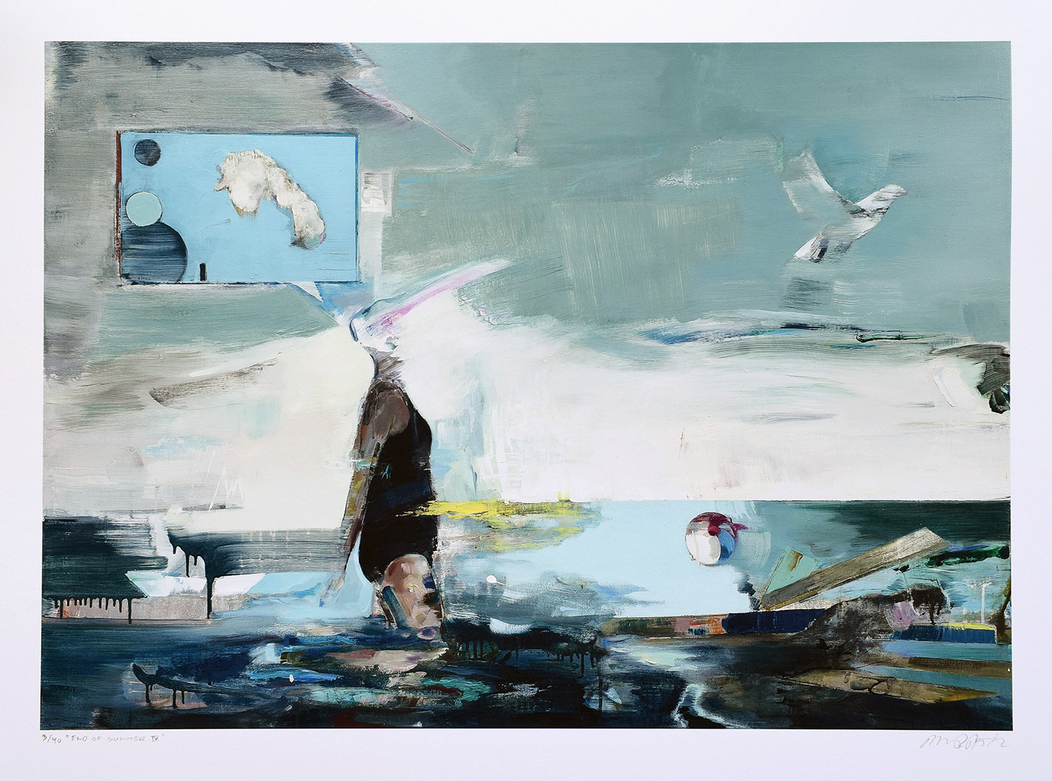 End of summer IV | Kunsttryk, Gliceé | Marck Fink | Beauton Art Gallery kunsttryk, gliceé, æstetiske, landskab, portræt, kroppe, natur, havet, sejlads, himmel, blå, grå, hvide, blæk, papir, abstrakte-former, atmosfære, både, samtidskunst, dansk, design, ekspressionisme, interiør, bolig-indretning, moderne, moderne-kunst, nordisk, skandinavisk, fartøjer, vand, Køb original kunst og kunstplakater. Malerier, tegninger, limited edition kunsttryk & plakater af dygtige kunstnere.