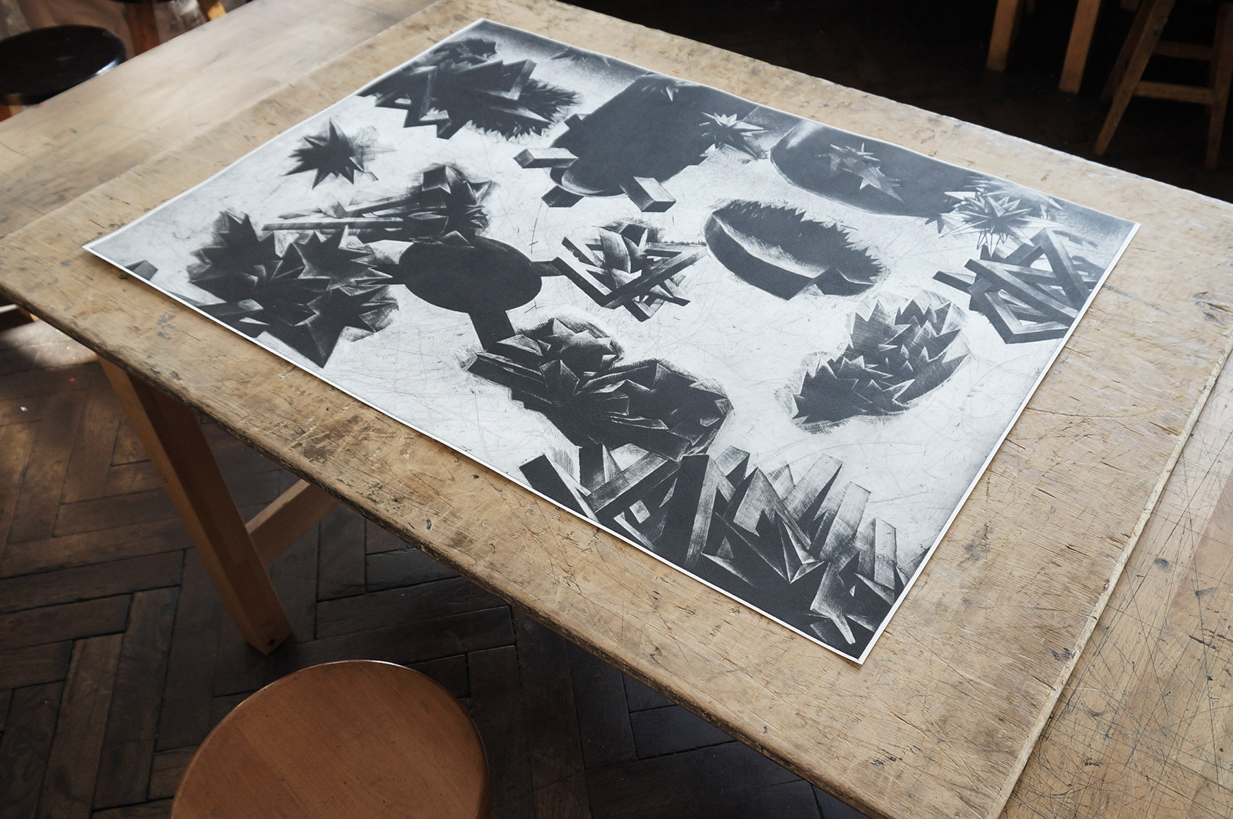 Perpetuum Mobile LXIX | Kunsttryk, Engraveringer | Tomasz Winiarski | Beauton Art Gallery kunsttryk, engraveringer, abstrakte, geometriske, grafiske, landskab, monokrome, natur, mønstre, sorte, grå, hvide, blæk, papir, abstrakte-former, efterår, sort-hvide, dansk, dekorative, design, interiør, bolig-indretning, nordisk, skandinavisk, sceneri, Køb original kunst og kunstplakater. Malerier, tegninger, limited edition kunsttryk & plakater af dygtige kunstnere.