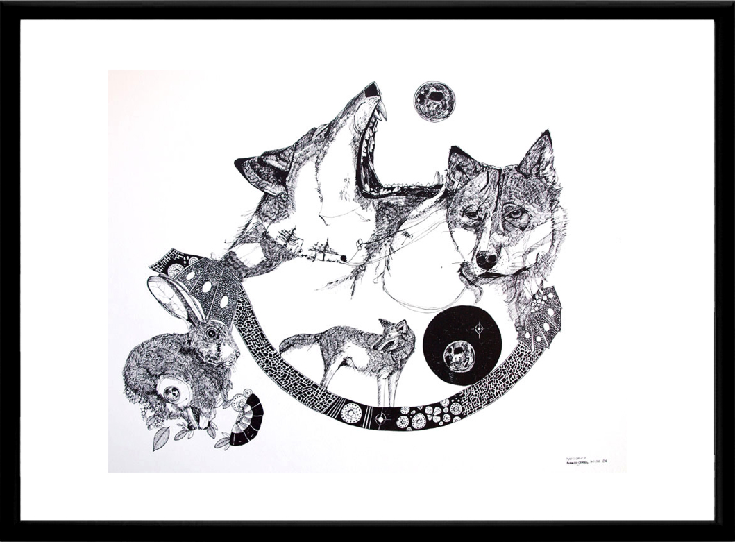 Mad World - indrammet. En illustration af kunstner Marianne Stenberg. illustrationer. Udtryksfuldt moderne kunst. dyr. talentfulde kunstnere, online kunstgalleri.