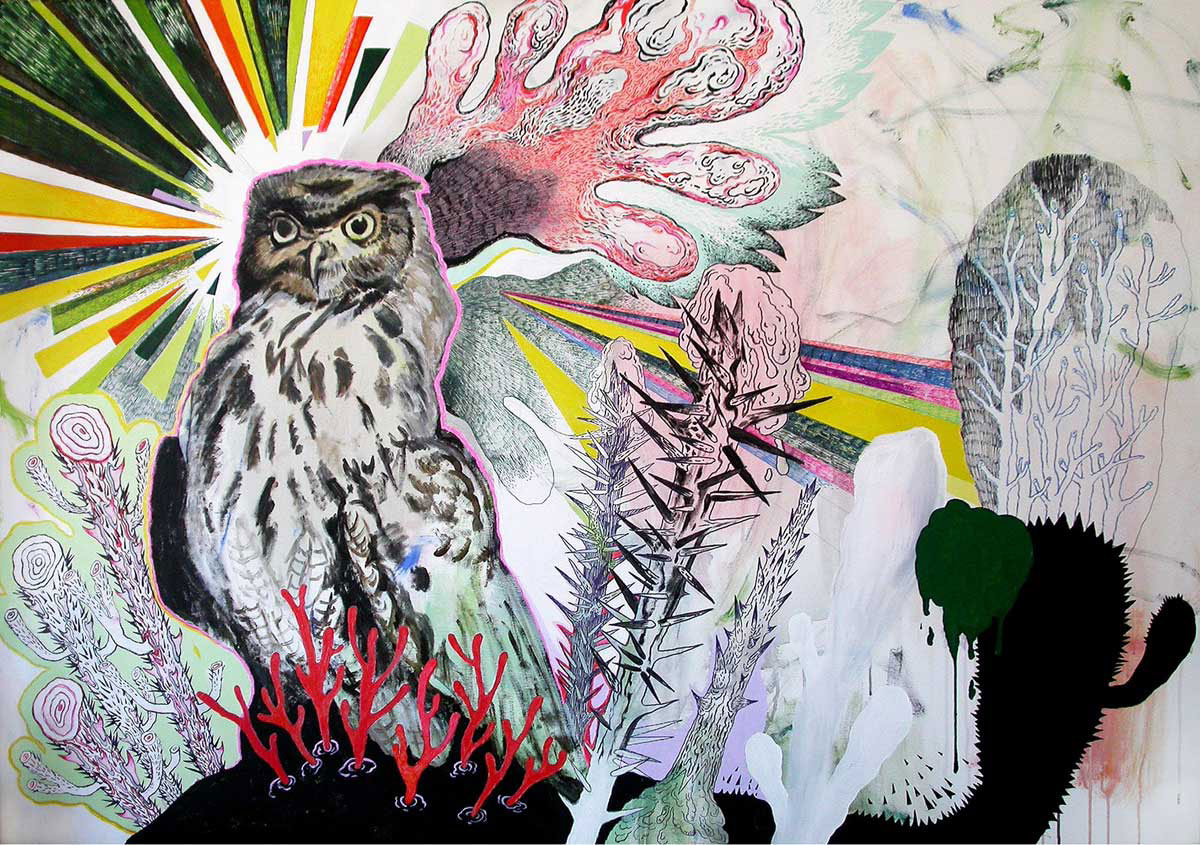 Ugle - 91 x 120. Et originalt maleri af kunstmaler Louise Bech Pedersen. Kunst online gallerier, Store smukke abstrakte malerier med dyr, gave, gave, Indretningsbutik, talentfulde kunstnere