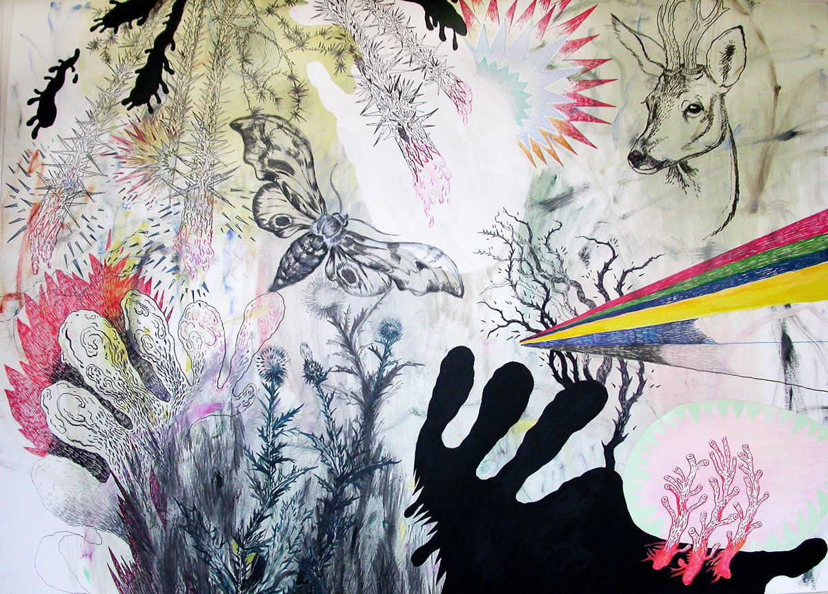 Skovtur - 91 x 120. Et originalt maleri af Louise Bech Pedersen. Kunst online gallerier, Store smukke abstrakte malerier med dyr, gave, gave, Indretningsbutik, talentfulde kunstnere