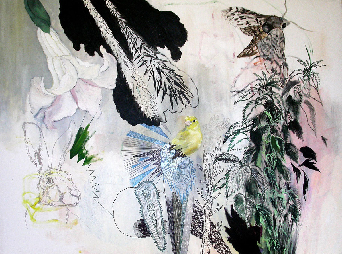 Canary - 120 x 91. Et originalt maleri af kunstner Louise Bech Pedersen. Kunst online gallerier, Store flotte abstrakte malerier med dyr, gaveide, gave, boligindretning, dygtige kunstnere