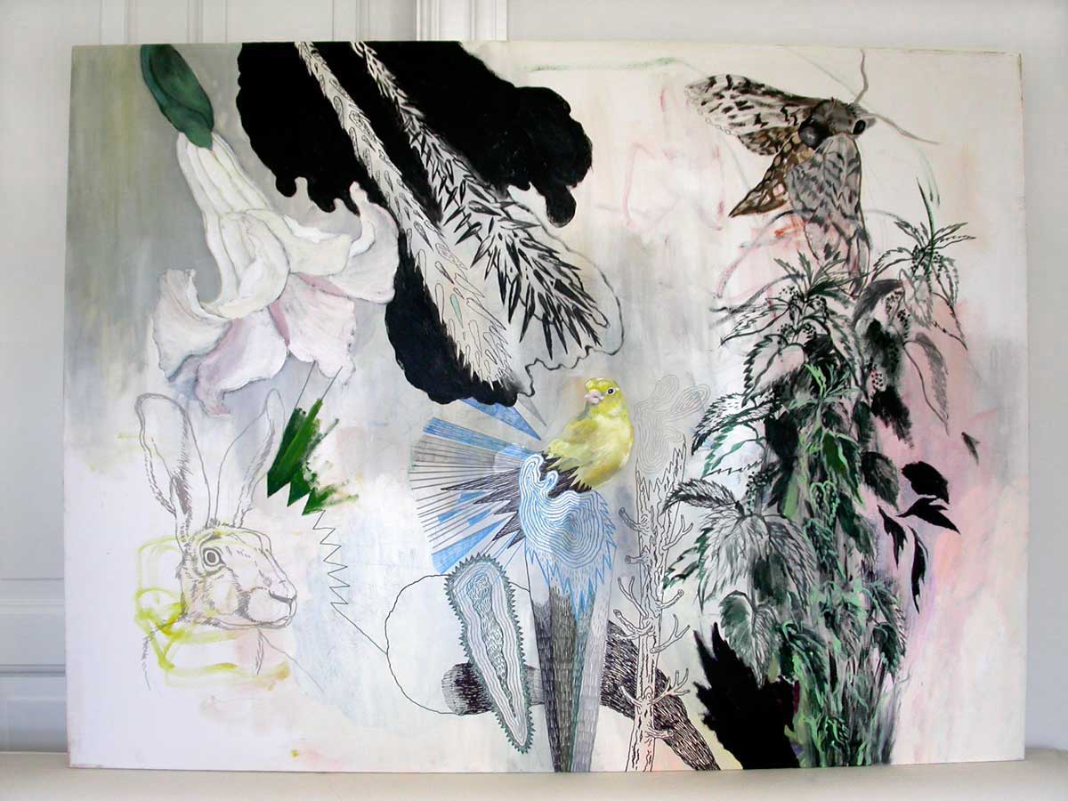 Canary - 120 x 91. Et originalt maleri af kunstner Louise Bech Pedersen. Kunst online gallerier, Store flotte abstrakte malerier med dyr, gaveide, gave, boligindretning, dygtige kunstnere