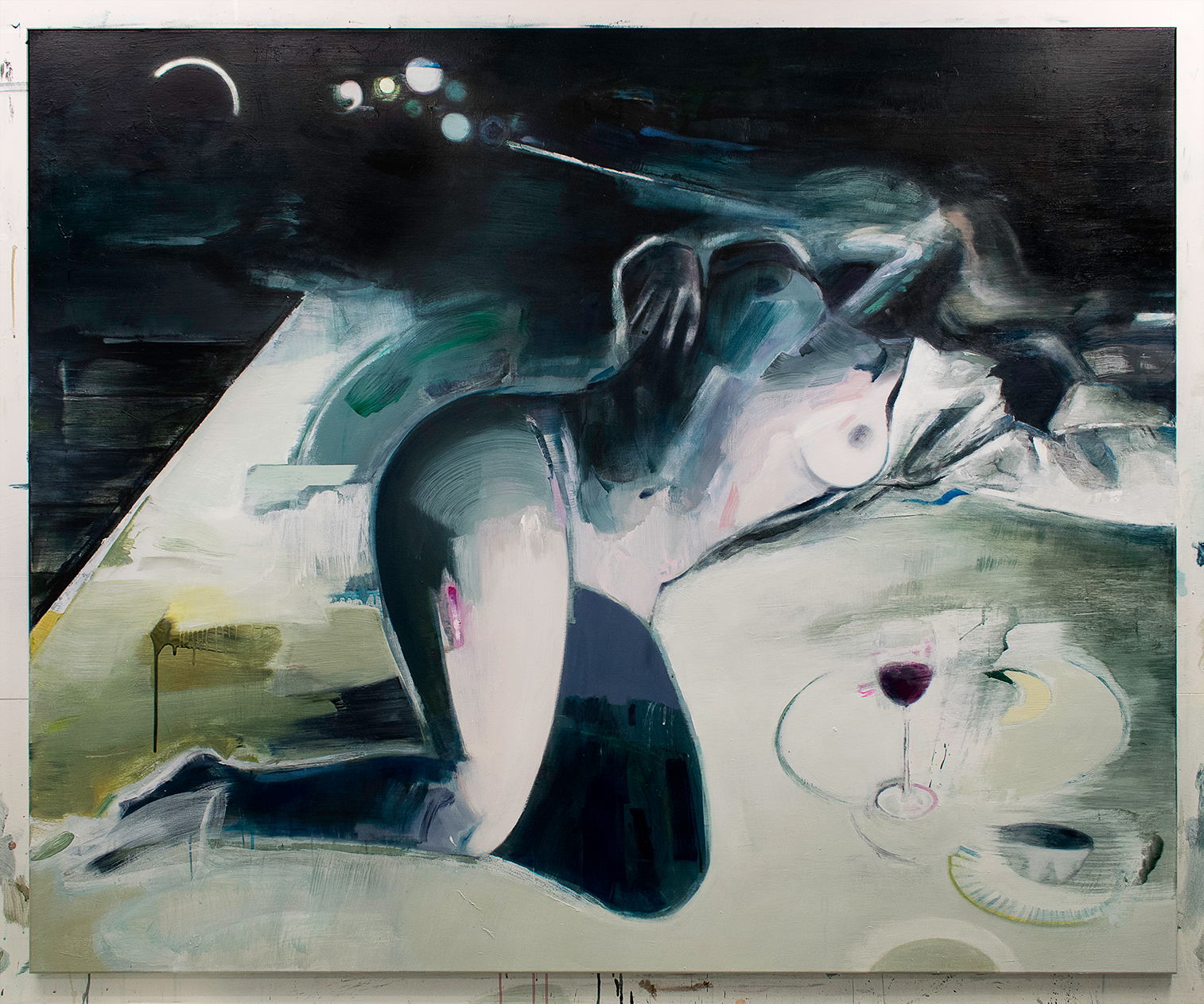 Between breathing and wine. 170x140 cm. Et maleri af Marck Fink