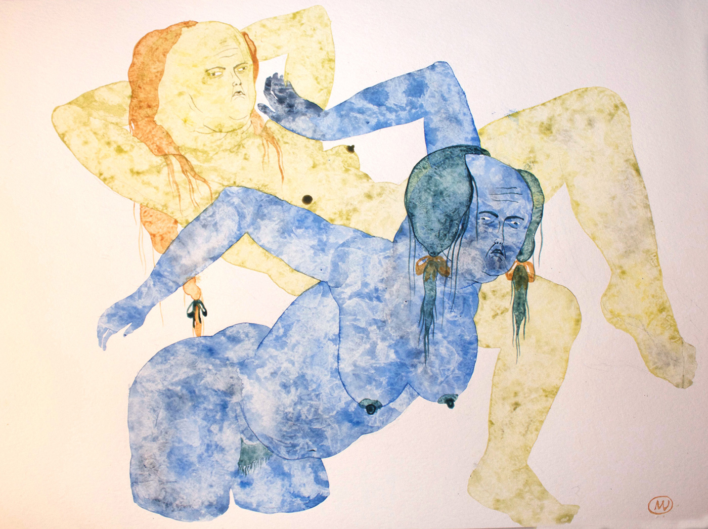 tegninger, gouache, æstetiske, figurative, portræt, kroppe, stemninger, seksualitet, blå, gule, gouache, papir, erotiske, ekspressionisme, nøgenhed, seksuel, Køb original kunst af den højeste kvalitet. Malerier, tegninger, limited edition kunsttryk & plakater af dygtige kunstnere.