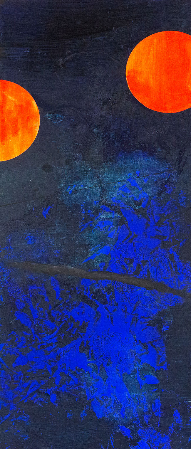 Uden Titel #2 | Malerier | Agnieszka Zawisza | Beauton Art Gallery malerier, abstrakte, geometriske, grafiske, mønstre, sorte, blå, orange,  bomuldslærred, olie, abstrakte-former, Køb original kunst af den højeste kvalitet. Malerier, tegninger, limited edition kunsttryk & plakater af dygtige kunstnere.