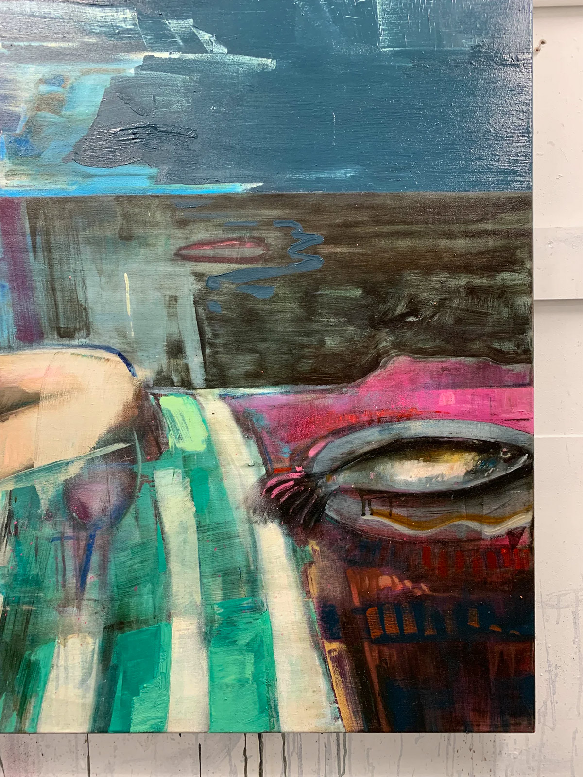 The Picnic | Malerier | Marck Fink | "The Picnic"Originalt oliemaleri af Marck Fink | Beauton Art Gallery malerier, farverige, figurative, grafiske, portræt, kroppe, natur, havet, mennesker, himmel, blå, grønne, turkise, akryl, hørlærred, olie, strand, dansk, dekorative, interiør, bolig-indretning, moderne, moderne-kunst, nordisk, skandinavisk, hav, sommer, Køb original kunst og kunstplakater. Malerier, tegninger, limited edition kunsttryk & plakater af dygtige kunstnere.