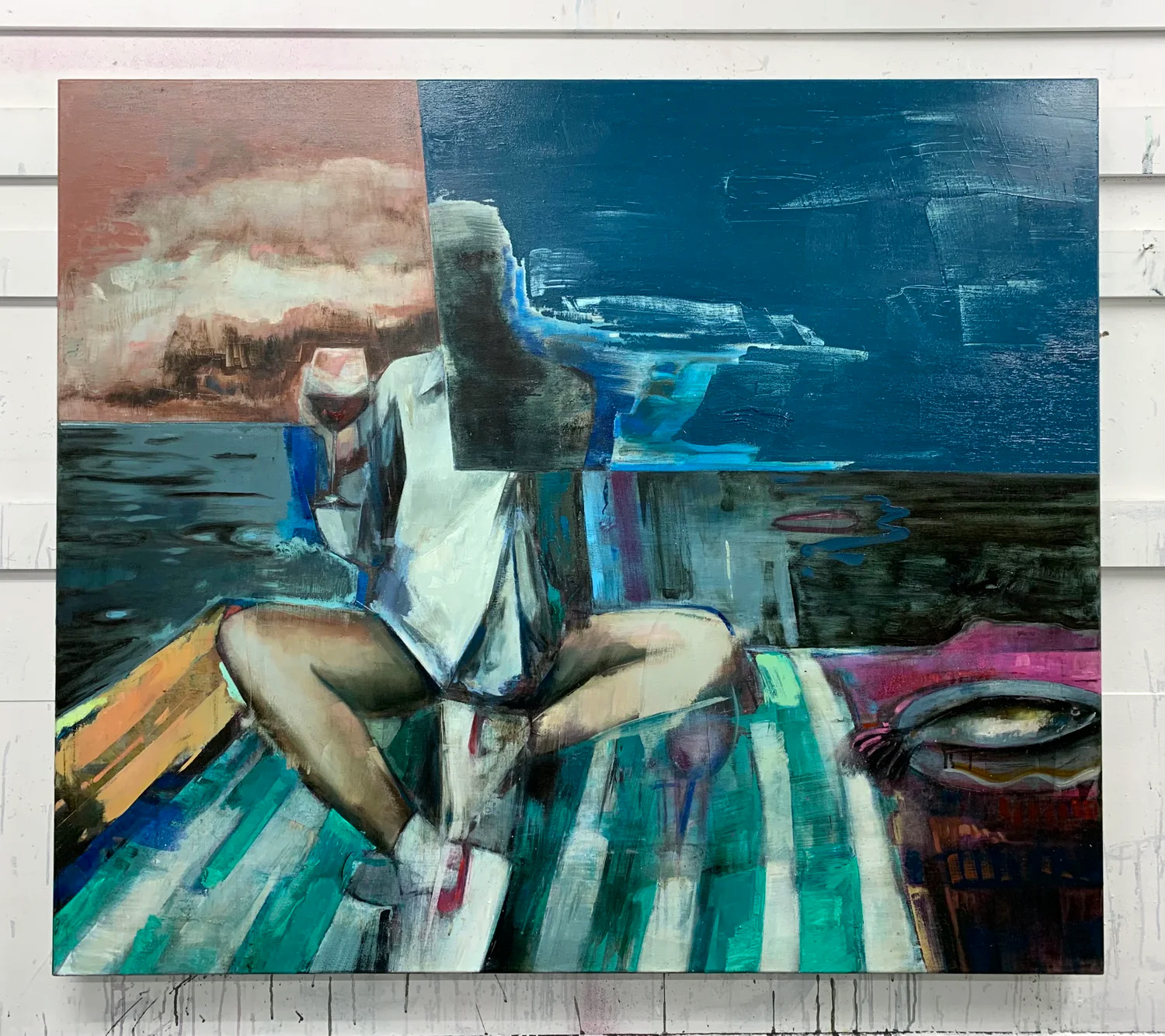 The Picnic | Malerier | Marck Fink | "The Picnic"Originalt oliemaleri af Marck Fink | Beauton Art Gallery malerier, farverige, figurative, grafiske, portræt, kroppe, natur, havet, mennesker, himmel, blå, grønne, turkise, akryl, hørlærred, olie, strand, dansk, dekorative, interiør, bolig-indretning, moderne, moderne-kunst, nordisk, skandinavisk, hav, sommer, Køb original kunst og kunstplakater. Malerier, tegninger, limited edition kunsttryk & plakater af dygtige kunstnere.