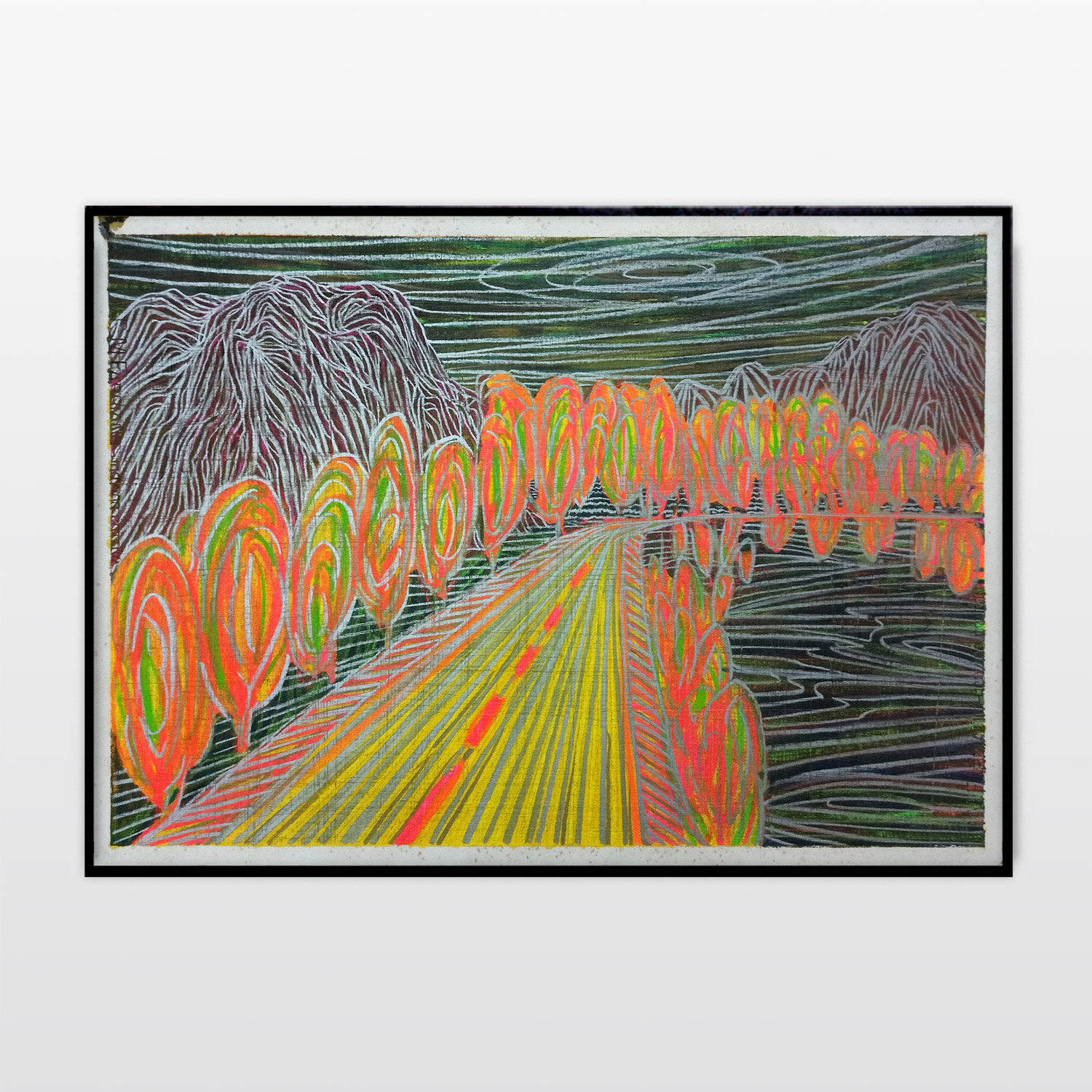 tegninger, malerier, farverige, landskab, minimalistiske, natur, mønstre, sorte, orange, gule, papir, andre-medier, samtidskunst, naturlig, rolige, Køb original kunst og kunstplakater. Malerier, tegninger, limited edition kunsttryk & plakater af dygtige kunstnere.
