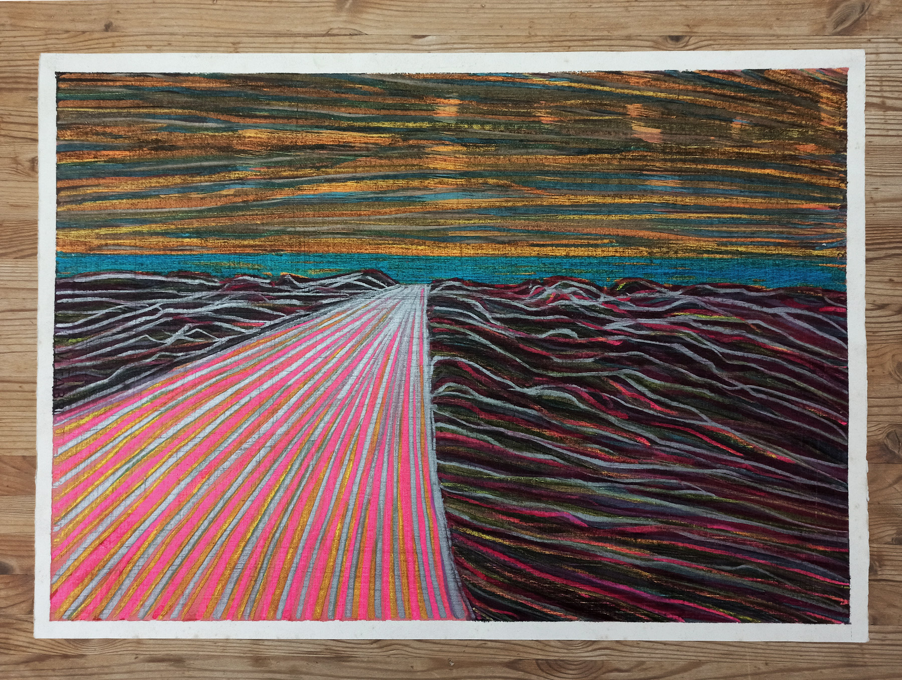 tegninger, malerier, farverige, grafiske, illustrative, landskab, minimalistiske, bevægelse, mønstre, himmel, sorte, blå, pastel, pink, kridt, papir, lyse, samtidskunst, moderne, moderne-kunst, bjerge, flotte, rolige, Køb original kunst og kunstplakater. Malerier, tegninger, limited edition kunsttryk & plakater af dygtige kunstnere.