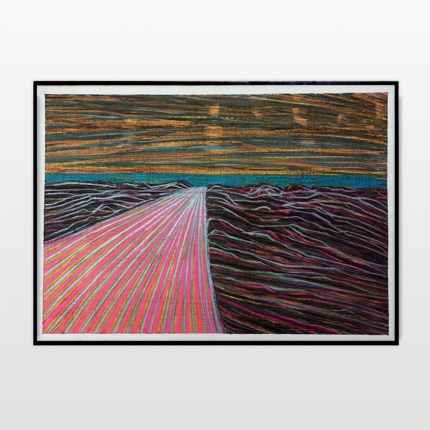 tegninger, malerier, farverige, grafiske, illustrative, landskab, minimalistiske, bevægelse, mønstre, himmel, sorte, blå, pastel, pink, kridt, papir, lyse, samtidskunst, moderne, moderne-kunst, bjerge, flotte, rolige, Køb original kunst og kunstplakater. Malerier, tegninger, limited edition kunsttryk & plakater af dygtige kunstnere.