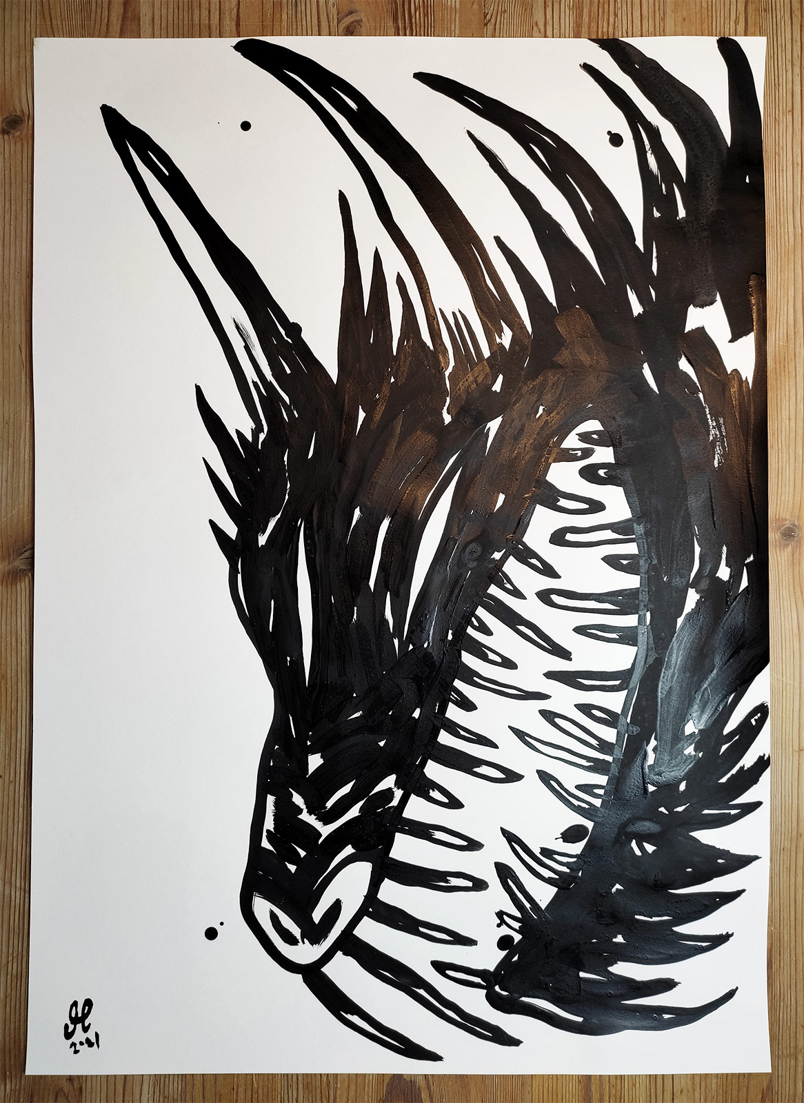 Beast II | Tegninger, Malerier | Mormor | "Beast II"
Original painting on paper by Mormor | Beauton Art Gallery tegninger, malerier, ekspressionistiske, figurative, illustrative, dyreliv, tegneserier, vilde-dyr, sorte, akryl, papir, sort-hvide, samtidskunst, københavn, dekorative, interiør, bolig-indretning, moderne, moderne-kunst, vilde, Køb original kunst og kunstplakater. Malerier, tegninger, limited edition kunsttryk & plakater af dygtige kunstnere.