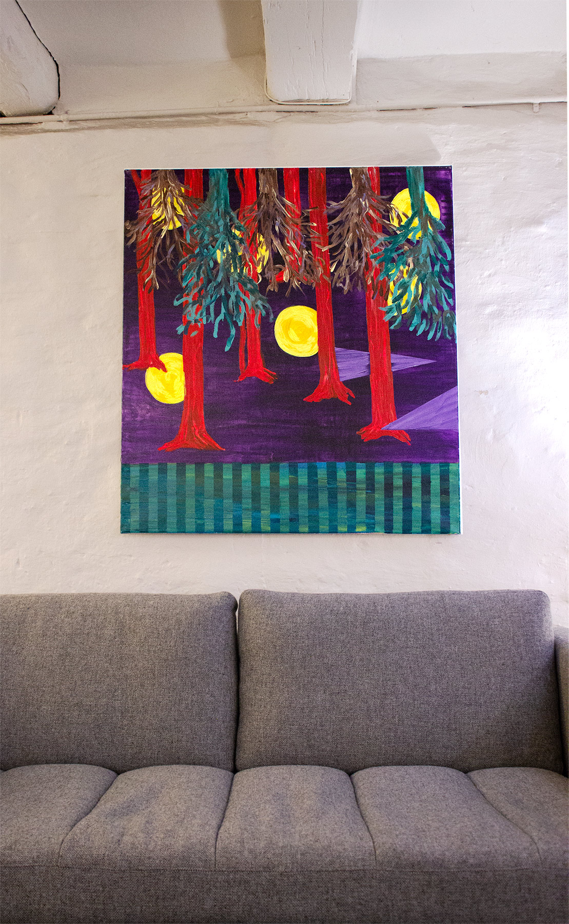 Lost & Found | Malerier | Anja Hemmingsen | Beauton Art Gallery malerier, farverige, figurative, landskab, surrealistiske, botanik, natur, mønstre, grønne, lillae, røde, akryl,  bomuldslærred, abstrakte-former, sceneri, hav, træer, levende, Køb original kunst og kunstplakater. Malerier, tegninger, limited edition kunsttryk & plakater af dygtige kunstnere.