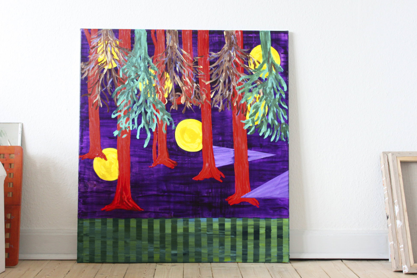 Lost & Found | Malerier | Anja Hemmingsen | Beauton Art Gallery malerier, farverige, figurative, landskab, surrealistiske, botanik, natur, mønstre, grønne, lillae, røde, akryl,  bomuldslærred, abstrakte-former, sceneri, hav, træer, levende, Køb original kunst og kunstplakater. Malerier, tegninger, limited edition kunsttryk & plakater af dygtige kunstnere.