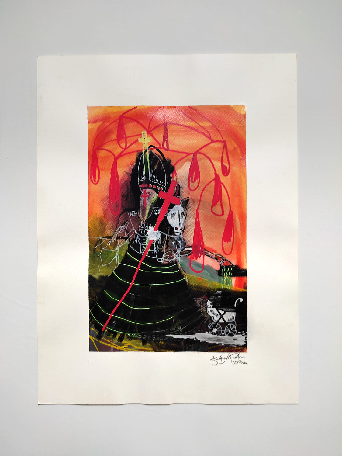 tegninger, gouache-malerier, farverige, ekspressionistiske, figurative, kroppe, religion, sorte, orange, gule, papir, tusch, olie, andre-medier, samtidskunst, mørke, dekorative, design, interiør, bolig-indretning, moderne, moderne-kunst, Køb original kunst og kunstplakater. Malerier, tegninger, limited edition kunsttryk & plakater af dygtige kunstnere.
