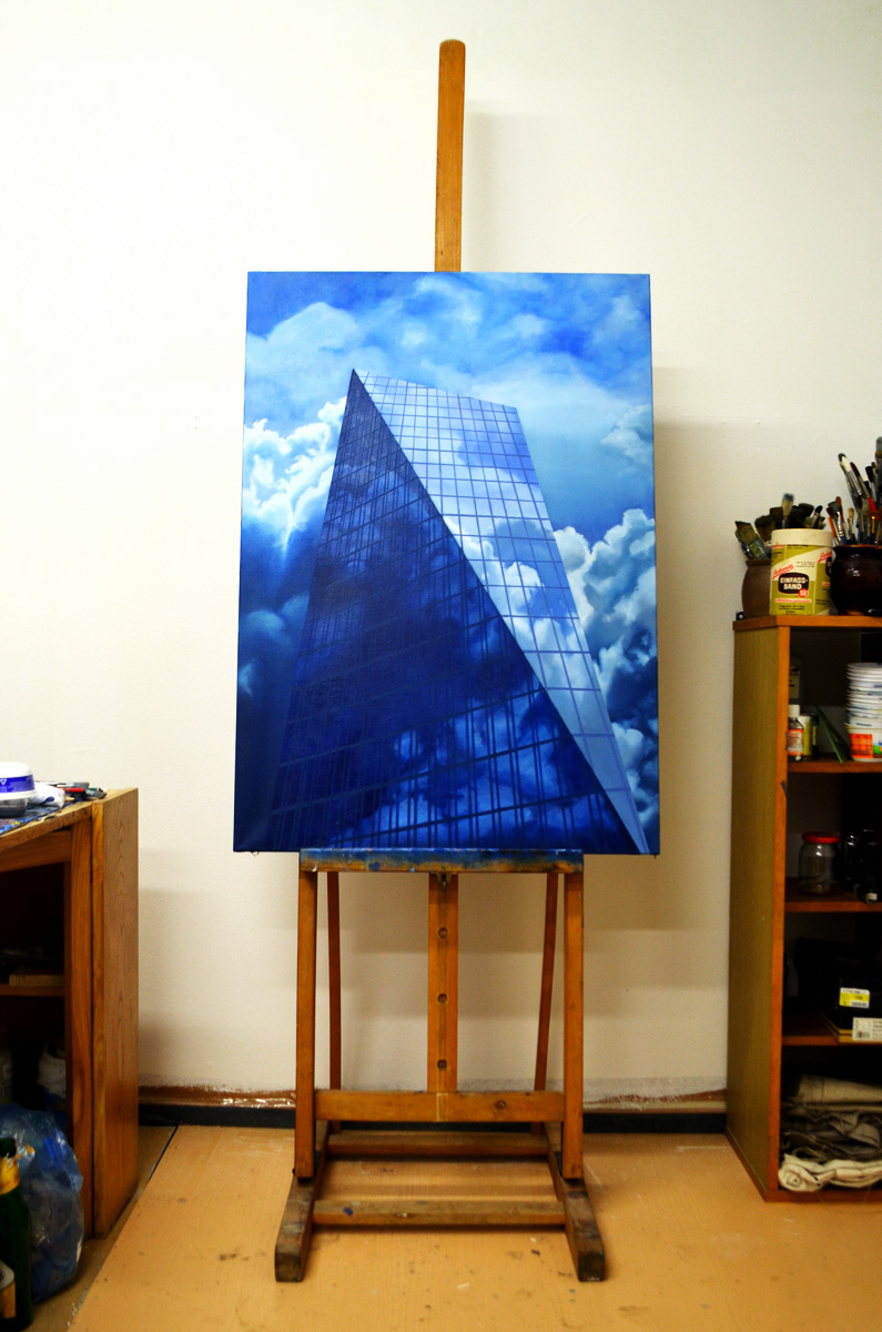 malerier, æstetiske, figurative, geometriske, arkitektur, bevægelse, mønstre, himle, blå, hvide,  bomuldslærred, olie, arkitektoniske, atmosfære, Buy original high quality art. Paintings, drawings, limited edition prints & posters by talented artists.