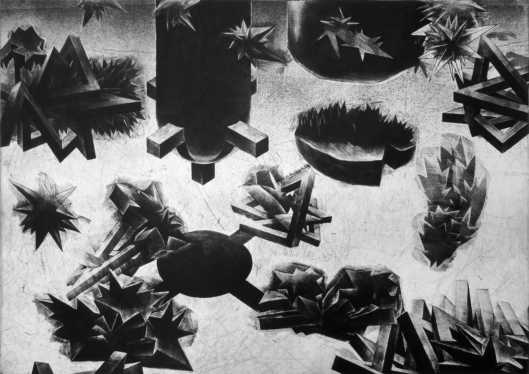 Perpetuum Mobile LXIX | Kunsttryk, Engraveringer | Tomasz Winiarski | Beauton Art Gallery kunsttryk, engraveringer, abstrakte, geometriske, grafiske, landskab, monokrome, natur, mønstre, sorte, grå, hvide, blæk, papir, abstrakte-former, efterår, sort-hvide, dansk, dekorative, design, interiør, bolig-indretning, nordisk, skandinavisk, sceneri, Køb original kunst og kunstplakater. Malerier, tegninger, limited edition kunsttryk & plakater af dygtige kunstnere.