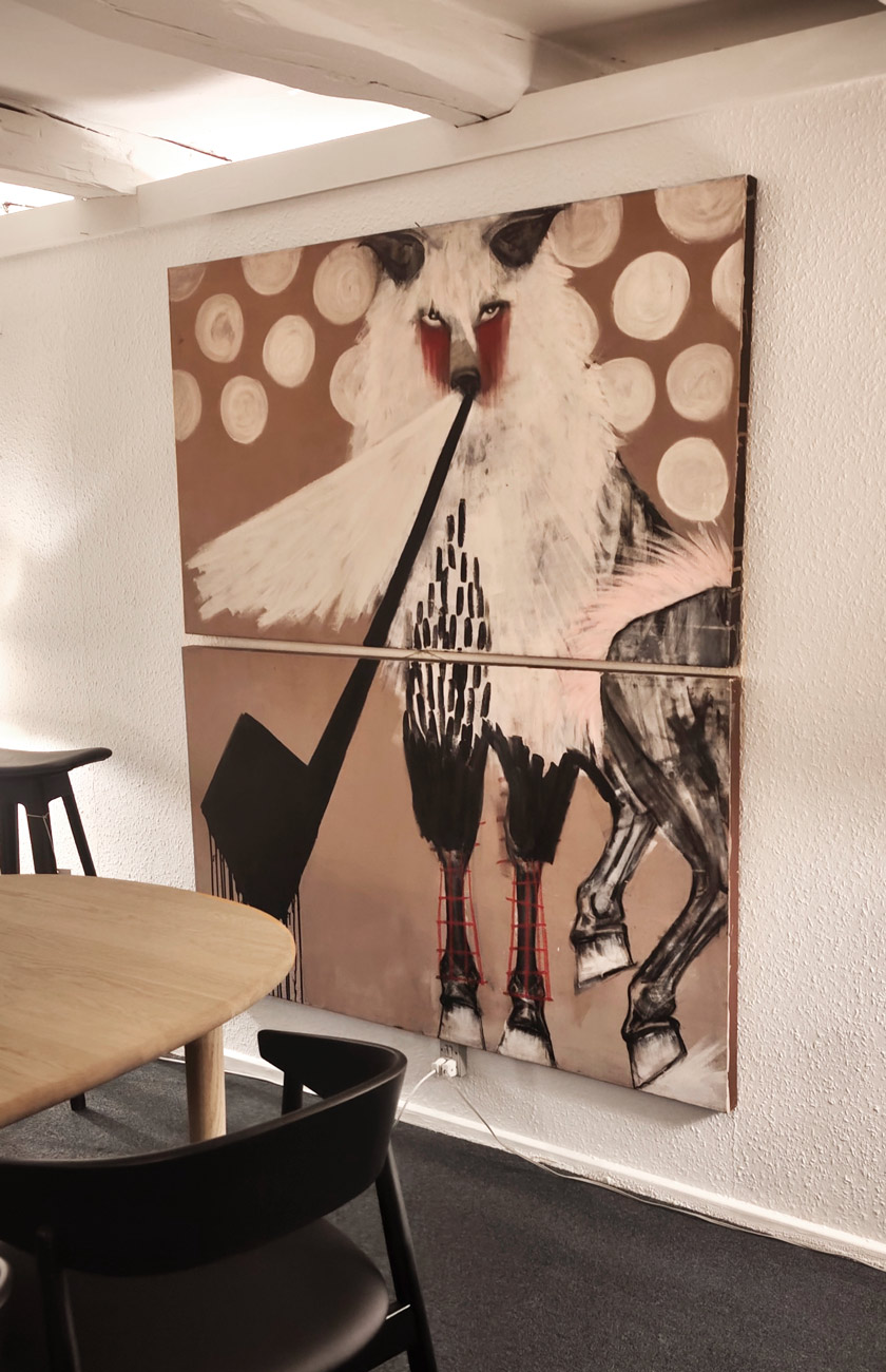 malerier, ekspressionistiske, figurative, dyreliv, humor, stemninger, vilde-dyr, beige, sorte, brune, pink, hvide, akryl,  bomuldslærred, smukke, samtidskunst, dekorative, design, interiør, bolig-indretning, moderne, moderne-kunst, Køb original kunst og kunstplakater. Malerier, tegninger, limited edition kunsttryk & plakater af dygtige kunstnere.