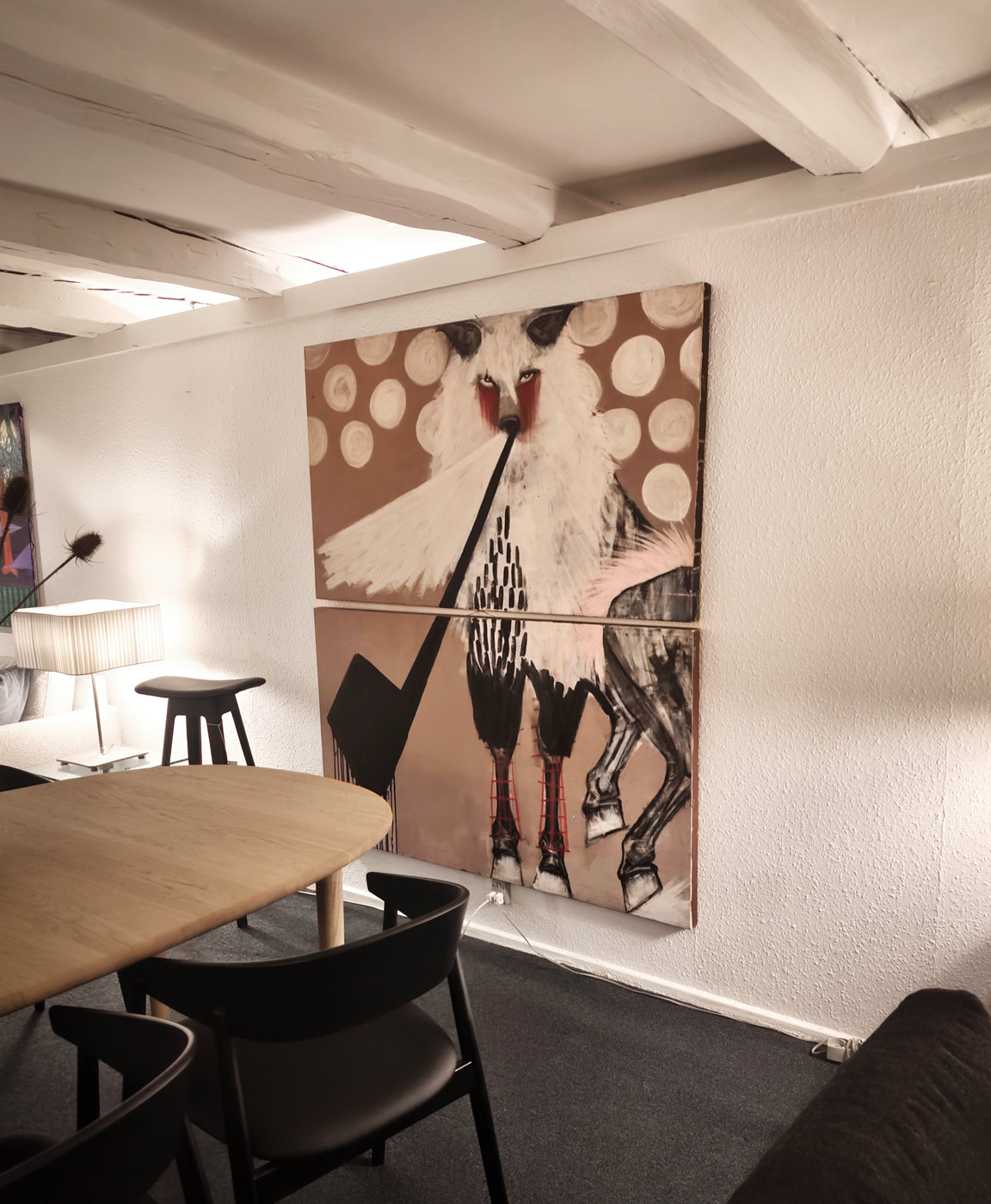 malerier, ekspressionistiske, figurative, dyreliv, humor, stemninger, vilde-dyr, beige, sorte, brune, pink, hvide, akryl,  bomuldslærred, smukke, samtidskunst, dekorative, design, interiør, bolig-indretning, moderne, moderne-kunst, Køb original kunst og kunstplakater. Malerier, tegninger, limited edition kunsttryk & plakater af dygtige kunstnere.