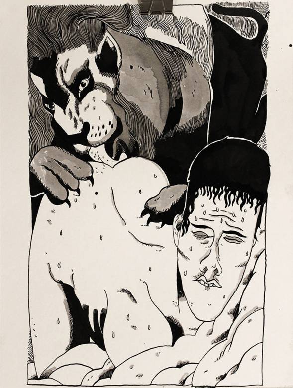 Uden titel - 30 x 42 cm. En original kunst illustration / tegning af kunstner Halfdan Pisket. illustrationen er ikke indrammet. stærke og udtryksfulde kunst illustrationer og tegninger, dygtig dansk illustrator, tegner, faverige