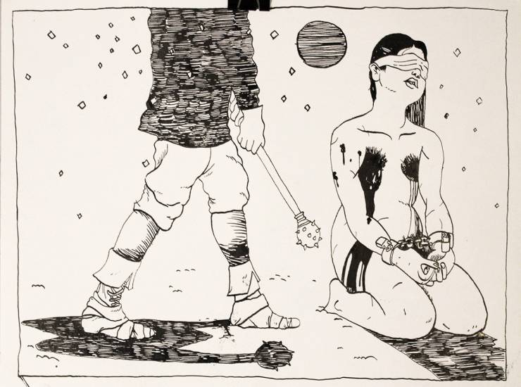 Vinter Illustration IV | Tegninger | Halfdan Pisket | Beauton Art Gallery tegninger, æstetiske, figurative, portræt, surrealistiske, kroppe, seksualitet, sorte, hvide, papir, tusch, mænd, nøgen, Køb original kunst og kunstplakater. Malerier, tegninger, limited edition kunsttryk & plakater af dygtige kunstnere.