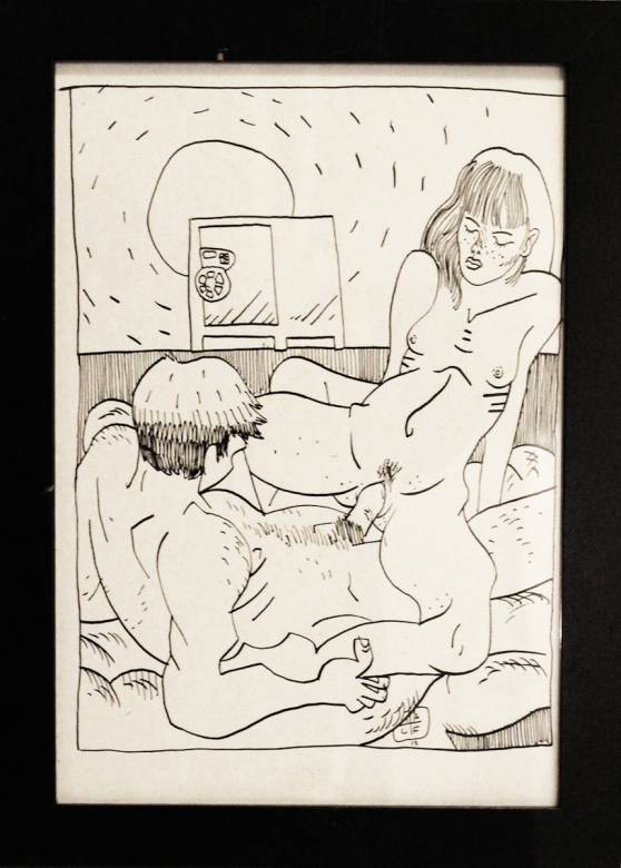 Udsnit af Låsesmeds Filerne - 42 x 30 cm. En original illustration af Halfdan Pisket. Indrammet i sort ramme. En original kunst illustration / tegning af kunstner Halfdan Pisket. stærke og udtryksfulde kunst illustrationer og tegninger, dygtig dansk illustrator, tegner, faverige