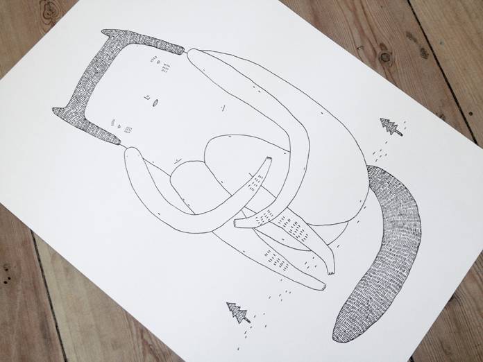 BIG AND LONELY  | Tegninger | My Buemann | Beauton Art Gallery tegninger, dyr, grafiske, pop, stemninger, sorte, hvide, artliner, kærlighed, romantiske, street-art, Køb original kunst af den højeste kvalitet. Malerier, tegninger, limited edition kunsttryk & plakater af dygtige kunstnere.