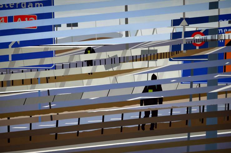 Paintings about speed, A12 | Malerier | Noemi Staniszewska | Beauton Art Gallery malerier, figurative, geometriske, grafiske, landskab, portræt, arkitektur, bevægelse, natur, mønstre, transportmidler, blå, brune, grå, hvide, akryl,  bomuldslærred, biler, sceneri, tid, køretøjer, Køb original kunst og kunstplakater. Malerier, tegninger, limited edition kunsttryk & plakater af dygtige kunstnere.