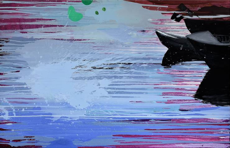 Boats And Splashes | Malerier | Agnieszka Zawisza | Beauton Art Gallery malerier, abstrakte, farverige, landskab, botanik, natur, havet, sejlads, transportmidler, sorte, blå, lillae,  bomuldslærred, olie, både, sceneri, skibe, fartøjer, levende, vand, Køb original kunst af den højeste kvalitet. Malerier, tegninger, limited edition kunsttryk & plakater af dygtige kunstnere.