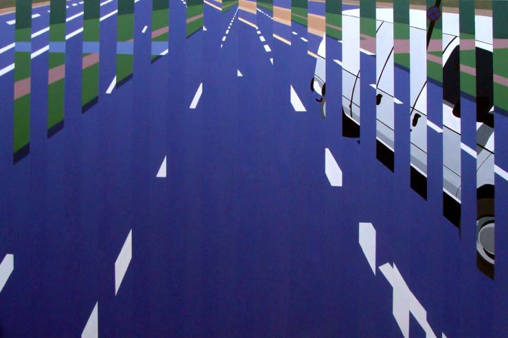 Paintings about speed, E51 | Malerier | Noemi Staniszewska | Beauton Art Gallery malerier, geometriske, arkitektur, bevægelse, mønstre, transportmidler, blå, grønne, hvide, akryl,  bomuldslærred, arkitektoniske, bygninger, sceneri, Køb original kunst og kunstplakater. Malerier, tegninger, limited edition kunsttryk & plakater af dygtige kunstnere.