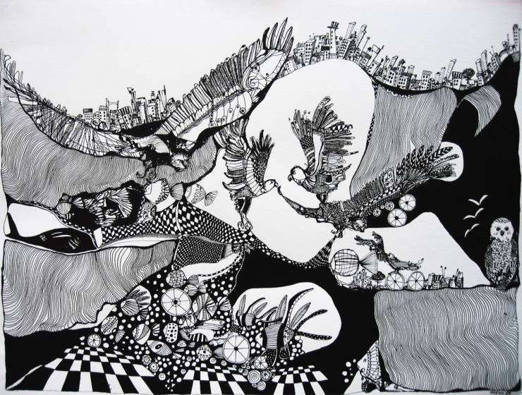 Eagles. En original illustration af kunstner Marianne Stenberg. illustrationer. Udtryksfuldt moderne kunst. dyr. talentfulde kunstnere, online kunstgalleri.