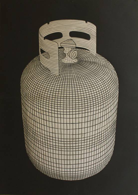 Gauss - 140 x 100 cm. Limited edition linoleumstryk af Marta Banaszak GAS CYLINDER linocut_Marta Banaszak