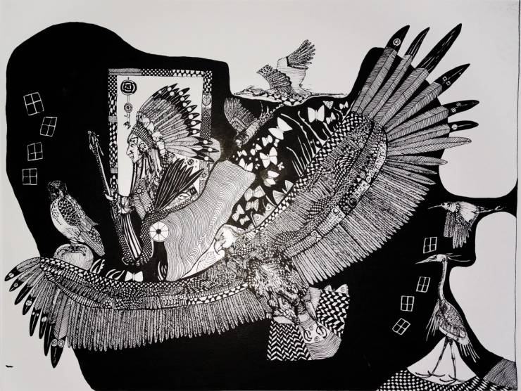 illustrationer. ørn, indianer, fugle Udtryksfuldt moderne kunst. dyr. talentfulde kunstnere, online kunstgalleri.