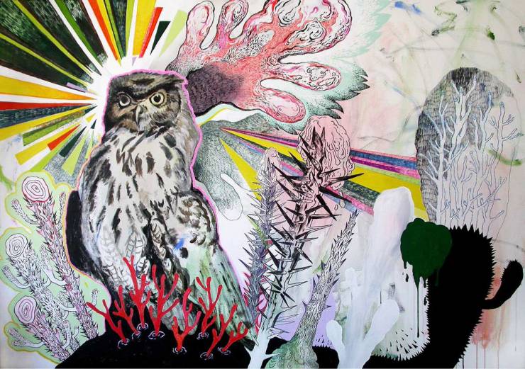 Ugle - 91 x 120. Et originalt maleri af kunstmaler Louise Bech Pedersen. Kunst online gallerier, Store smukke abstrakte malerier med dyr, gave, gave, Indretningsbutik, talentfulde kunstnere