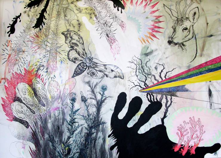 Skovtur - 91 x 120. Et originalt maleri af Louise Bech Pedersen. Kunst online gallerier, Store smukke abstrakte malerier med dyr, gave, gave, Indretningsbutik, talentfulde kunstnere