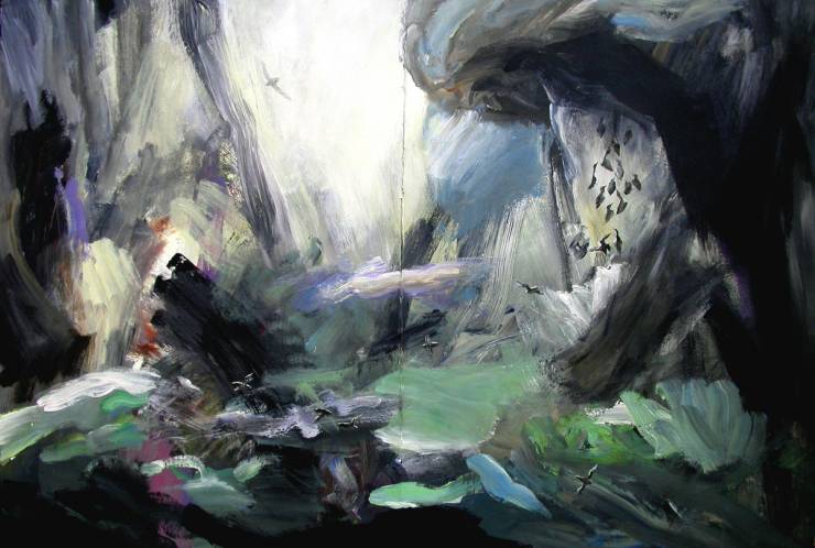 Flux - 100 x 130. Et originalt maleri af kunstmaler Louise Bech Pedersen. Indrammet, sort bejset bøgetræ Kunst online gallerier, Store smukke abstrakte malerier med dyr, gave, gave, Indretningsbutik, talentfulde kunstnere