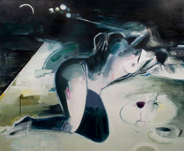 Between breathing and wine. 170x140 cm. Et maleri af Marck Fink