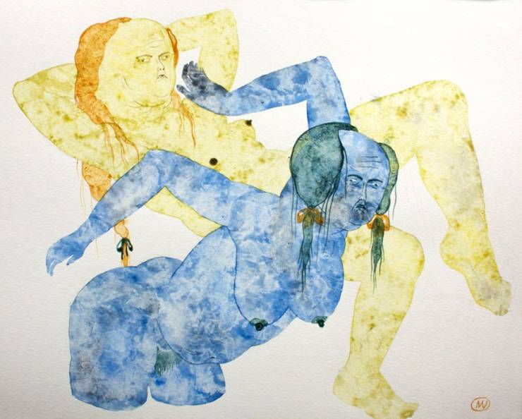 tegninger, gouache, æstetiske, figurative, portræt, kroppe, stemninger, seksualitet, blå, gule, gouache, papir, erotiske, ekspressionisme, nøgenhed, seksuel, Køb original kunst af den højeste kvalitet. Malerier, tegninger, limited edition kunsttryk & plakater af dygtige kunstnere.