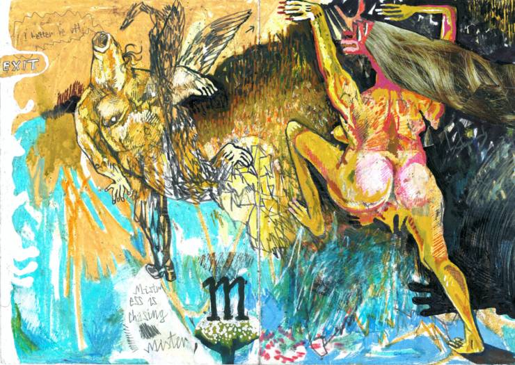 Mistress Chasing Mister - 30 - 42 cm. Original tegning af kunstner Piotr Dudek.