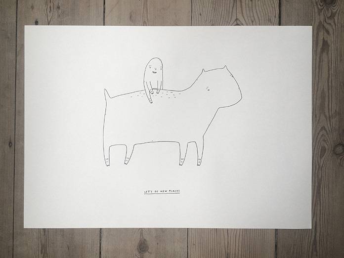 Let's go new places - 42 x 30 cm. En original kunst illustration af My Buemann. stærke og udtryksfulde kunst illustrationer og tegninger, dygtig dansk illustrator, tegner