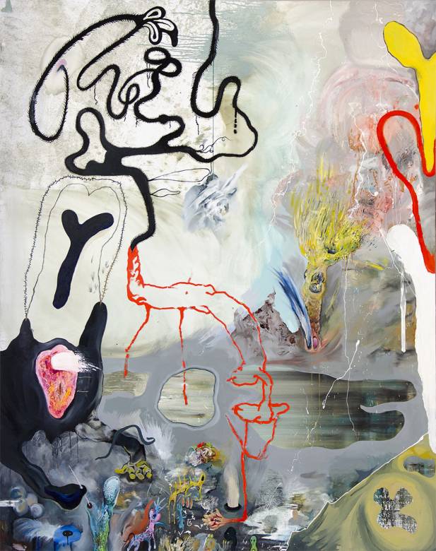 Hvorfor vil Fifraks ikke drikke fra vandpytten? | Malerier | Piotr Dudek | Beauton Art Gallery malerier, ekspressionistiske, grafiske, landskab, bevægelse, natur, dyreliv, grå, røde, hvide, gule,  bomuldslærred, olie, abstrakte-former, sceneri, vand, vilde-dyr, Køb original kunst af den højeste kvalitet. Malerier, tegninger, limited edition kunsttryk & plakater af dygtige kunstnere.