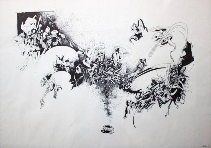 Uden titel VII | Tegninger | Ola Juliussen | Original tegning af Ola Juliussen.Indrammet i håndlavet sort træramme. | Beauton Art Gallery tegninger, æstetiske, ekspressionistiske, grafiske, illustrative, monokrome, arkitektur, botanik, tegneserier, bevægelse, mønstre, sorte, hvide, blæk, papir, tusch, abstrakte-former, arkitektoniske, sort-hvide, samtidskunst, dansk, dekorative, interiør, bolig-indretning, moderne, moderne-kunst, nordisk, skandinavisk, street-art, Køb original kunst og kunstplakater. Malerier, tegninger, limited edition kunsttryk & plakater af dygtige kunstnere.