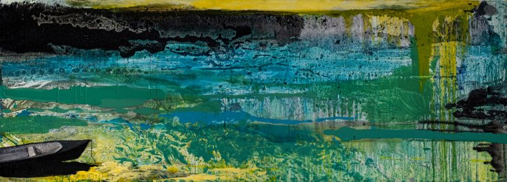 River Styx I | Malerier | Agnieszka Zawisza | Beauton Art Gallery malerier, abstrakte, farverige, ekspressionistiske, grafiske, landskab, botanik, natur, havet, mønstre, sejlads, himmel, blå, grønne, turkise, gule, hørlærred, olie, abstrakte-former, atmosfære, strand, smukke, samtidskunst, dekorative, design, interiør, bolig-indretning, moderne, moderne-kunst, bjerge, planter, levende, levende, Køb original kunst og kunstplakater. Malerier, tegninger, limited edition kunsttryk & plakater af dygtige kunstnere.
