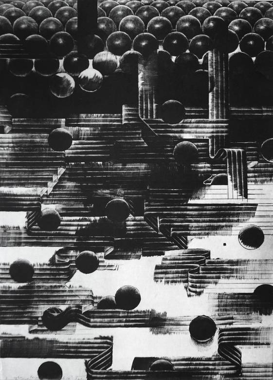 Perpetuum Mobile XLV | Plakater-posters-kunsttryk, Indgraveringer | Tomasz Winiarski | Beauton Art Gallery plakater-posters-kunsttryk, indgraveringer, abstrakte, grafiske, monokrome, mønstre, sorte, grå, hvide, blæk, papir, abstrakte-former, sort-hvide, samtidskunst, moderne, moderne-kunst, plakater, Køb original kunst og kunstplakater. Malerier, tegninger, limited edition kunsttryk & plakater af dygtige kunstnere.