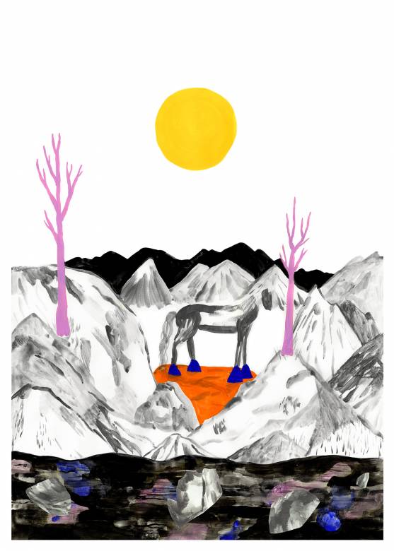 Surrounded | Plakater-posters-kunsttryk, Giclee-tryk | Emilie Aastrup | Beauton Art Gallery plakater-posters-kunsttryk, giclee-tryk, æstetiske, figurative, illustrative, landskab, minimalistiske, dyreliv, botanik, natur, himmel, vilde-dyr, sorte, grå, gule, blæk, papir, atmosfære, smukke, samtidskunst, dansk, dekorative, design, skov, heste, interiør, bolig-indretning, moderne, moderne-kunst, nordisk, plakater, tryk, skandinavisk, sol, Køb original kunst og kunstplakater. Malerier, tegninger, limited edition kunsttryk & plakater af dygtige kunstnere.