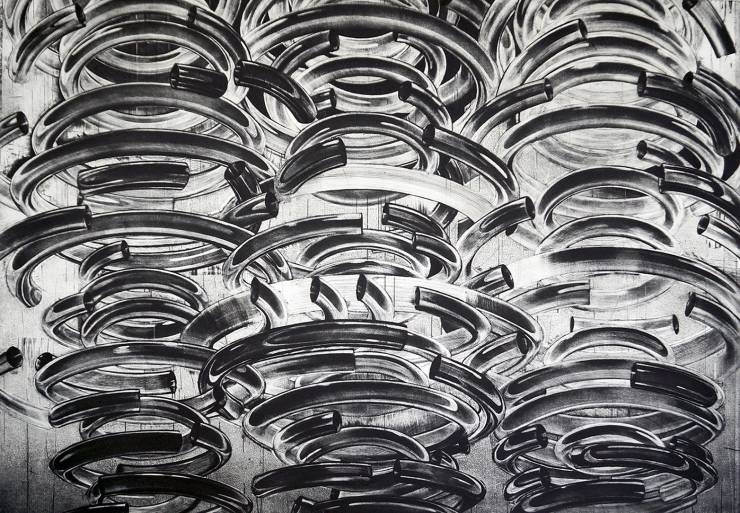 Perpetuum mobile: XCVII | Kunsttryk, Engraveringer | Tomasz Winiarski | Beauton Art Gallery kunsttryk, engraveringer, abstrakte, geometriske, grafiske, monokrome, arkitektur, bevægelse, mønstre, teknologi, sorte, hvide, blæk, papir, abstrakte-former, arkitektoniske, smukke, samtidskunst, dansk, dekorative, design, interiør, bolig-indretning, moderne, moderne-kunst, nordisk, skandinavisk, Køb original kunst og kunstplakater. Malerier, tegninger, limited edition kunsttryk & plakater af dygtige kunstnere.