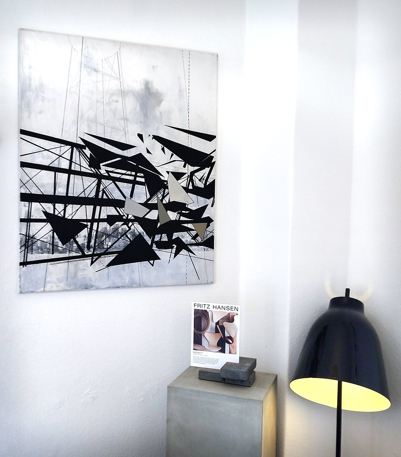 An ideal selection for collectors seeking architecturally inspired contemporary art, geometric abstraction, and bold graphic paintings. This piece introduces strong structural rhythm, technical precision, and crisp visual contrast to any collection.