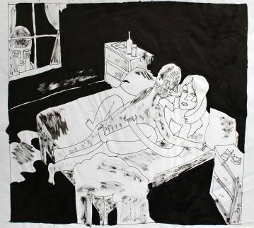 sex mand kvinde sort hvid dreng kigger på stærke og udtryksfulde kunst illustrationer og tegninger, dygtig dansk illustrator, tegner, faverige ttt