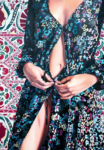 Act of Pattern IV  | Plakater-posters-kunsttryk, Giclee-tryk | Aleksandra Kalisz | Beauton Art Gallery plakater-posters-kunsttryk, giclee-tryk, æstetiske, farverige, figurative, illustrative, portræt, kroppe, botanik, mønstre, mennesker, seksualitet, beige, blå, røde, turkise, blæk, papir, smukke, dekorative, blomster, interiør, bolig-indretning, moderne, moderne-kunst, naturlig, kvinder, Køb original kunst og kunstplakater. Malerier, tegninger, limited edition kunsttryk & plakater af dygtige kunstnere.