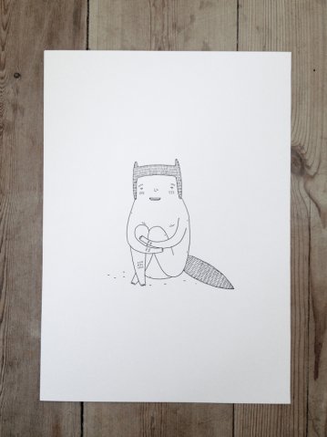 SMALL AND HAPPY - 21 x 30 cm - En original illustration af kunstner My Buemann talentfulde kunstnere, online kunst, flotte illustrationer og tegninger